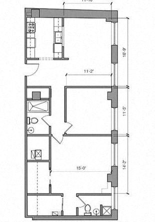 2 BEDROOM 2 BATH Floor Plan  at East 4th Street, Cleveland